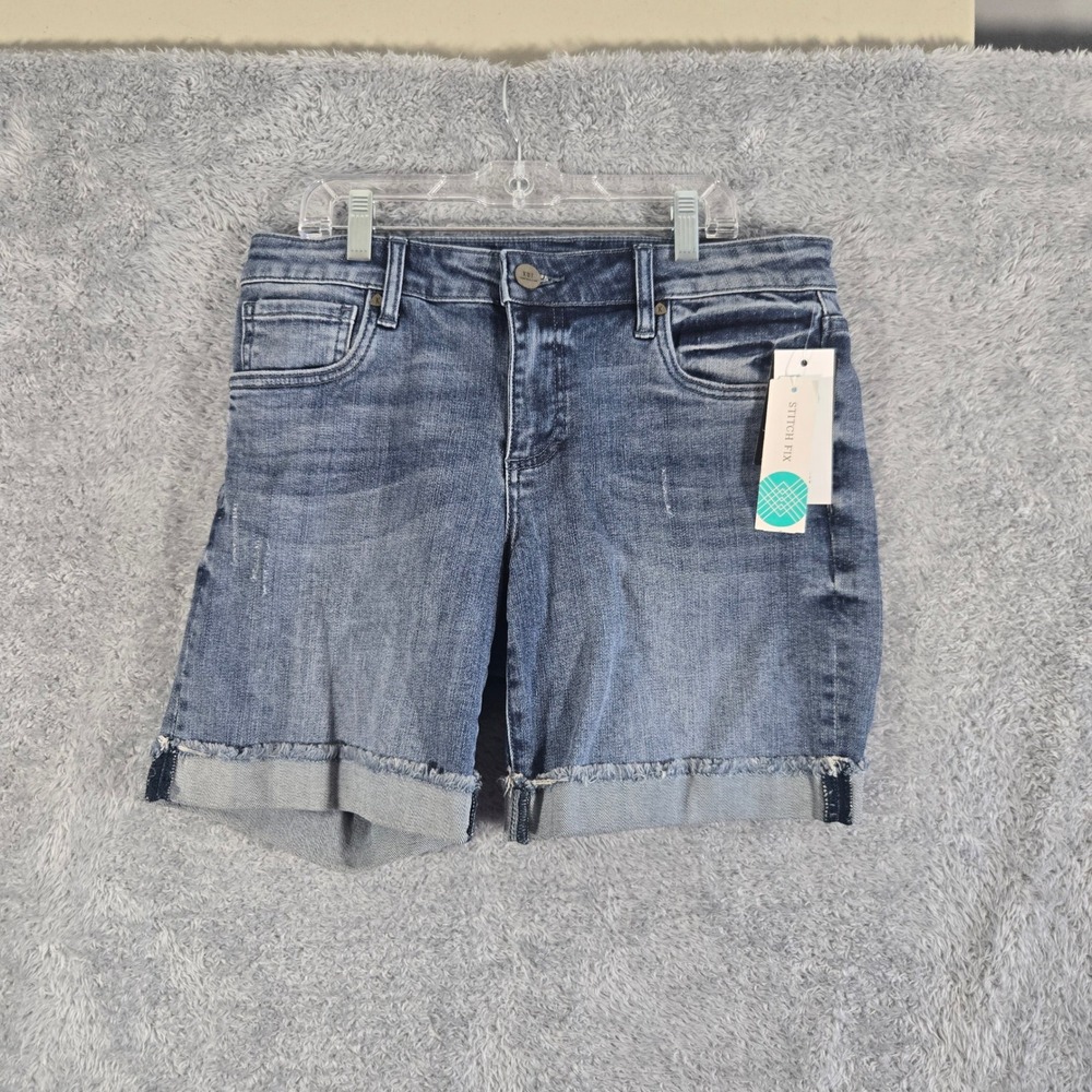 Kut from the Kloth Boyfriend Shorts Blue Denim Stretch Cuffed SS037MC3 Size 6